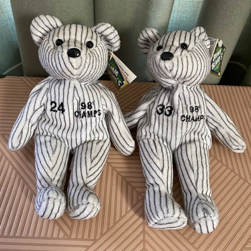 Bamm Beano's Stuffed Bears 24 Martinez & 33 Wells with Tags 1998 Striped White